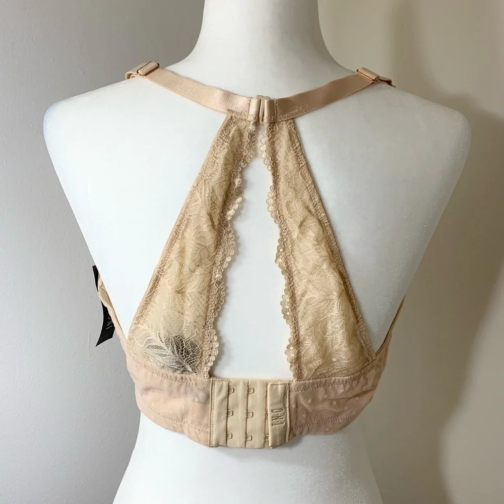NWT INC lace halter back bralettes in nude